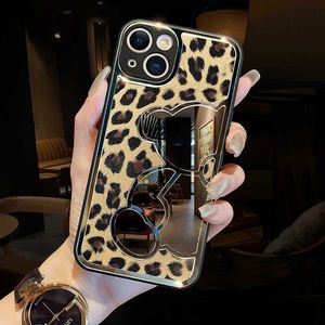 Étuis de téléphone portable Étui de téléphone de luxe en cuir imprimé léopard HD miroir de maquillage antichoc pour iPhone 14 13 12 11 Pro Max X 7 8 Plus housse de protection L230731