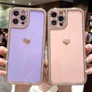 Étuis de téléphone portable Luxe Love Heart Bling Strass Phone Case pour iPhone 12 11 13 14 Pro Max X XR XS Max 7 8 Plus SE 2020 Pare-chocs Couverture arrière L230731
