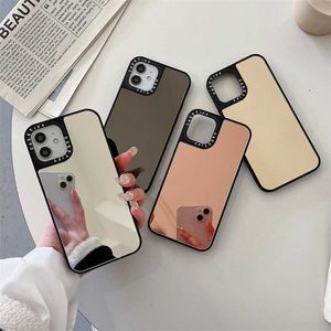 Étuis pour téléphones cellulaires Étui miroir de maquillage de luxe pour IPhone 14 13 12 11 Pro Max X XS XR 7 8 Plus Protection antichoc en argent Coque en silicone souple J230421