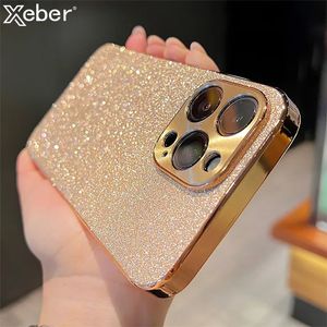 Cas de téléphone portable Placage de luxe Bling Glitter Strass Gem Diamond Case pour iPhone 15 13 12 11 14 Pro Max Protection de la caméra Couverture souple 231021