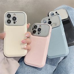 Cas de téléphone portable Placage de luxe Grande fenêtre Caméra Protection Candy Couleur Soft Case pour iPhone 15 14 Pro Max 13 12 11 Couverture en silicone mignonne 231021