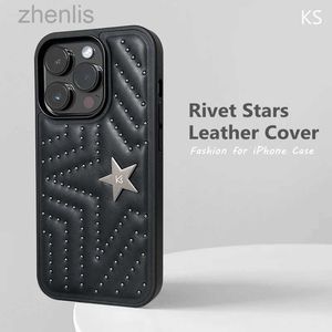 Mobiele telefoons Luxe Rivet Stars Leather Case voor iPhone 15 Pro Max Fashion Punk Shockproof Cover voor iPhone 12 13 14 Pro Max Plus D240424