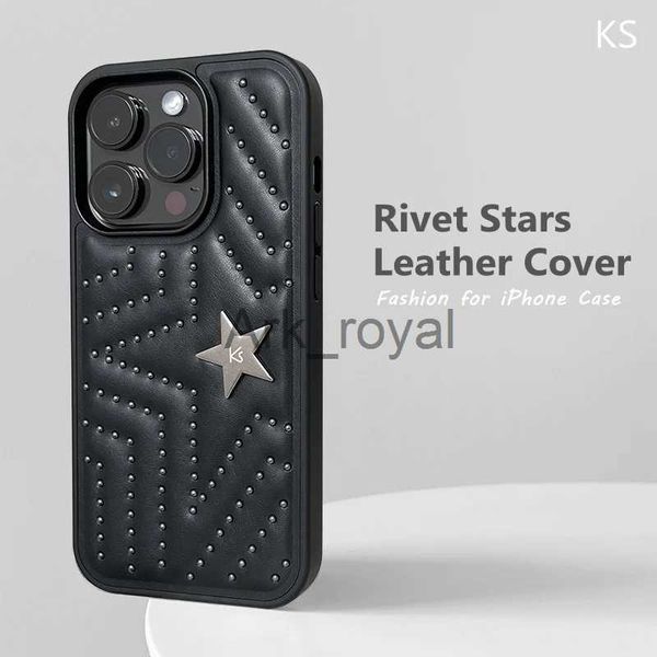 Cajas para teléfonos celulares Funda de cuero con estrellas de remache de lujo para iPhone 15 Pro Max Fashion Punk Funda a prueba de golpes para iPhone 11 12 13 14 Pro Max Plus J231110