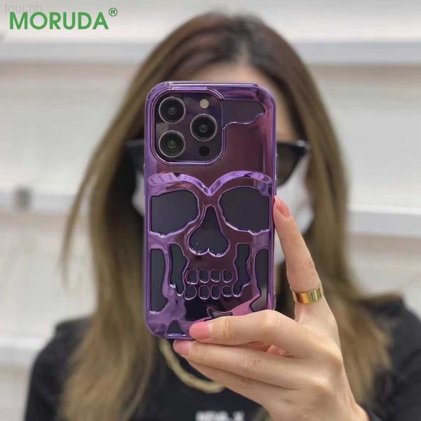 Cajas del teléfono celular Caja de teléfono con recorte de calavera de lujo para iPhone 13 ProMax 14 12 11 Pro Max 14 Plus Revestimiento 3D Cubierta dura a prueba de golpes Estuche personalizado L230731