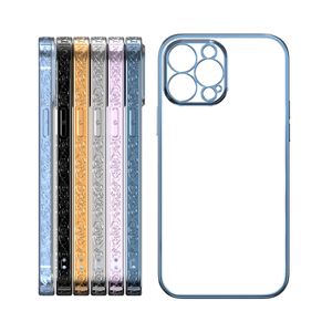 Mobiele telefoon hoesjes Luxe zacht transparant TPU-hoesje voor iPhone 13 12 Pro Max XR S22 NOTE 20 Plating bloem Vierkant frame Schokbestendig camera bescherm Cover TSMD