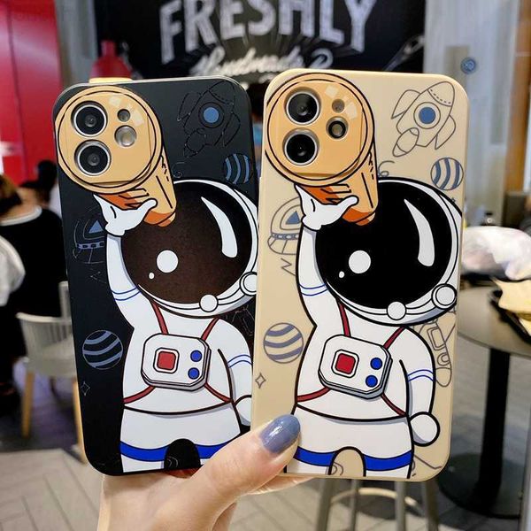 Fundas para teléfonos móviles Funda de teléfono con telescopio de astronauta espacial de lujo para iPhone 12 11 13 Pro Max 13 Mini XS X XR 7 8 Plus SE 2020 Funda de silicona líquida L230731