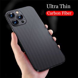 Mobiele Telefoon Gevallen Luxe Ultra Dunne Carbon Fiber Matte Case Voor iPhone 14 13 12 Mini 11 Pro Max XS XR X 13Promax 6 7 8 Plus SE 02MM PP Back Cover J230421