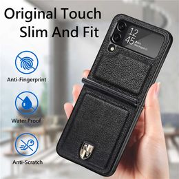 Coques de téléphone portable Housse de protection en cuir véritable ultra-mince de luxe pour Samsung Galaxy Z Flip 4 3 5G Coque TPU Coque antichoc Fundas W221017