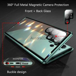 Étuis de téléphone portable Étui en métal à adsorption magnétique pour Samsung Galaxy S24 S23 S22 S21 UItra verre double face avec couvercle de protection d'objectif de caméra yq240330