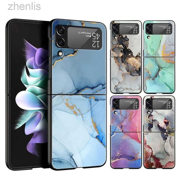 Études de téléphone portable Art en marbre peinture de luxe Case de téléphone pour Samsung Galaxy Z Flip 3 4 5 Fold Black Hard Shell pour Samsung Z Flip3 5G Couverture de mode D240424