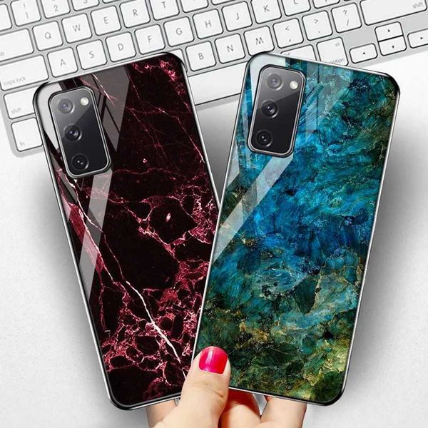 Cas de téléphones portables Étui en verre trempé en marbre pour S21 Fe Funda S23 Ultra S22 Plus S20 Note 10 plus A53 5G A13 A33 A04S A22 A52 A52S Couvertures