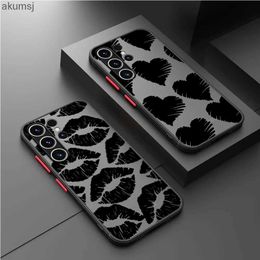 Mobiele Telefoon Gevallen Matte Case Voor Samsung Galaxy S22 S23 Ultra S24 S20 S21 FE S10 Plus Capa Note 20 10 Lite Telefoon Funda Gotische Stijl Zwarte Lip YQ240221