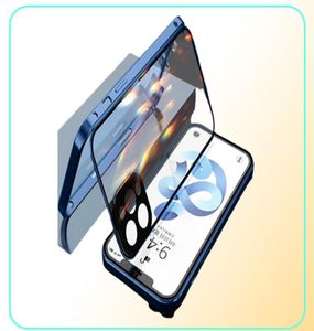 Étuis de téléphone portable Métal 360 avec caméra d'écran intégrée Protéger pour iPhone 13 12 Pro Max Mini Case Verrouillage de sécurité Verre Funda Luxury 1482538