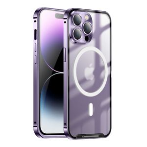 Mobiele telefoon hoesjes Metaal Magnetisch hoesje Voor iphone 14 13 12 11 Pro Max 14 pro Magsafe aluminiumlegering lens frosted Glass beschermende ultradunne hoes W221014