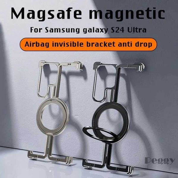 Cas de téléphones portables Shell de support de bague magnétique métallique pour Samsung Galaxy S24 S24Plus Galaxy S24 Ultra Metal Bumper avec couvercle du porte-bague de doigt 240423
