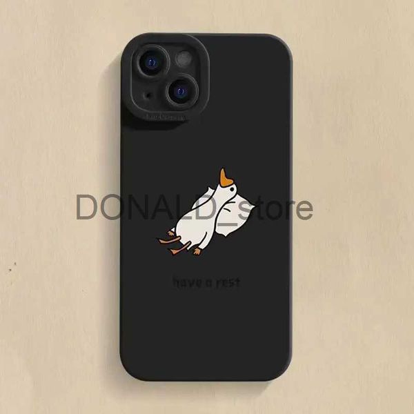 Étuis de téléphone portable Coque de téléphone de dessin animé minimaliste pour iPhone 15 14 13 12 11 Pro Max X XR XS Max 7 8 15 Plus SE 2020 Canard antichoc couverture arrière souple J231206