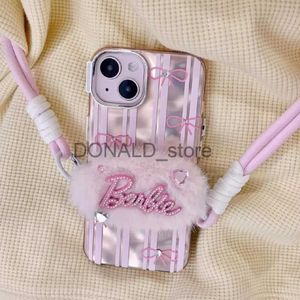 Étuis de téléphone portable Miniso New Barbie Korean 3D Plush Silicone Phone Cases pour Iphone 15 14 12 13 Pro Max 11 X XR 7 8 Plus Y2K Girl Cadeau de Noël J231206