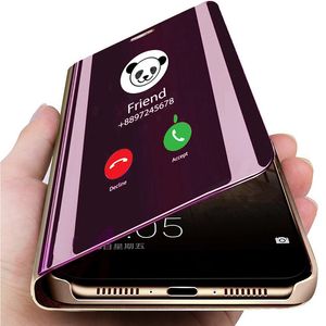 Cajas del teléfono celular Caja del teléfono del espejo para Samsung Galaxy S10 S9 S8 Note 8 9 Funda protectora de cuero Smart View Flip para Samsung A30 A50 A6 A8 6F0D