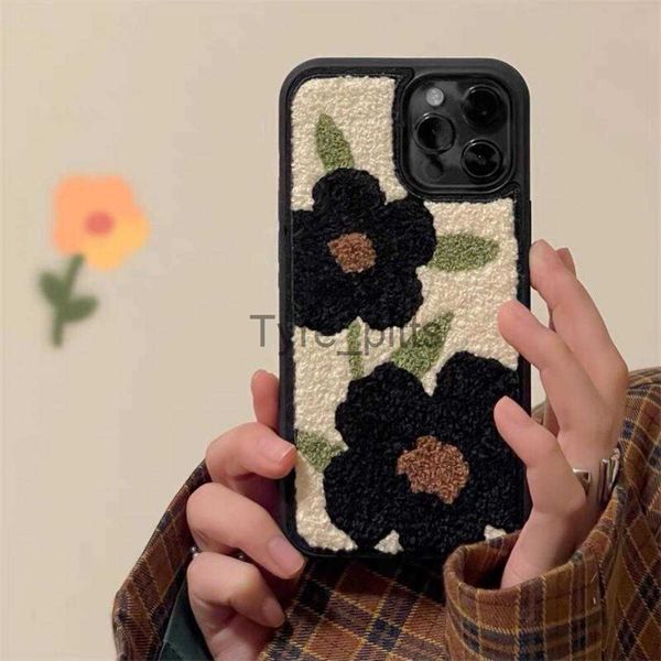 Étuis pour téléphone portable Coque arrière pour téléphone portable De haute qualité, résistant à la pression, résistant aux taches, étuis pour téléphone, fleur en peluche, broderie, couverture arrière pour téléphone x0731