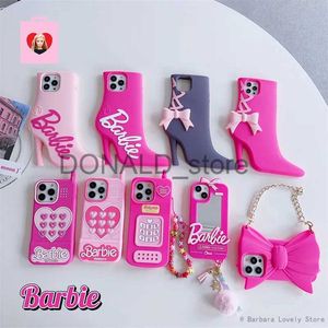 Étuis de téléphone portable Tasses Barbie Étui de téléphone pour Iphone15 Pro Promax Dessin animé Chaussures à talons hauts Silicone Protection Filles Rose Anti Chute Femmes Cadeaux de mode J231216