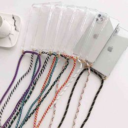 Étuis de téléphone portable Collier Longe Strap Chain Phone Case pour iPhone 14 13 12 11 Pro Max XS X XR 6 7 8 Plus SE 2020 Couverture de corde souple transparente T220921