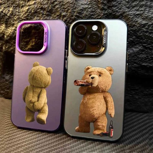 Caisses de téléphone portable Nouveau dessin animé en peluche en peluche couple de téléphone laser mat iphone 13 14 15 12 11 Pro max 7 8 plus x xs x RSE 2022 Cap de choc J240426