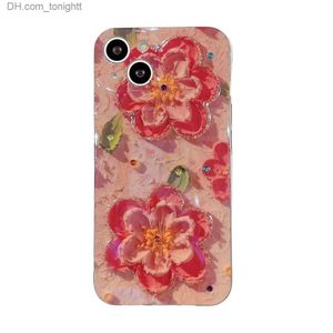 Cas de téléphone portable Peinture à l'huile Fleur Soft IMD TPU Cas pour iPhone 14 Plus 13 Pro MAX 12 11 X XR XS 8 7 Fine Hole Fashion Stylish Floral Pink Z230731