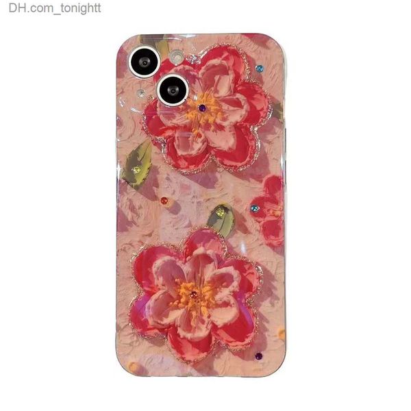 Cajas del teléfono celular Pintura al óleo Flor Soft IMD TPU Fundas para iPhone 14 Plus 13 Pro MAX 12 11 X XR XS 8 7 Agujero fino Moda Elegante Floral Rosa Z230731