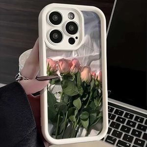 Cas de téléphone portable peinture à l'huile White Rose Flower Silicone Téléphone pour iPhone 11 Cas iPhone 12 13 14 15 Pro Max XS XR 78 Plus SE 2020 Couverture J240418
