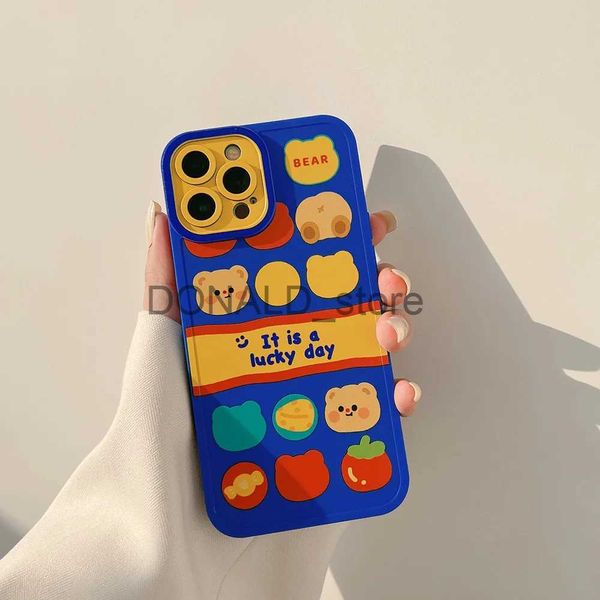 Étuis de téléphone portable Coque de téléphone en silicone de dessin animé d'ours souriant chanceux original pour iphone 8 7 plus 13 14 pro max 11 promax 12 mini x xr xs max couverture mignonne J231206