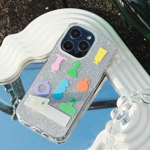 Cas de téléphone portable Original Iphone 15 Pro Cas Double Couche Glitter Doux Belle Silicone Coque De Protection Pour iPhone 15 14 13 Pro Max Support Caché J240124