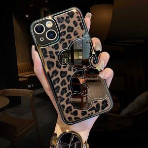 Mobiele telefoonhoesjes Origineel luxe luipaardprint leer HD spiegel schokbestendig telefoonhoesje voor iPhone 14 13 12 11 Pro Max X 8 Plus beschermhoes L230731