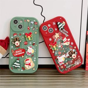 Mobiele telefoon hoesjes Ottwn 3D Cartoon Elanden Kerstboom Kerstboom Telefoonhoesje voor iPhone 13 11 12 Pro Max 13 14 Plus X XR XS 7 8 Plus SE 2020 Cover 231026