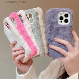 Étuis de téléphone portable Ottwn Candy Color Warm Furry Phone Case pour iPhone 11 12 13 Pro Max 14 Pro Max 14Plus Protection d'objectif d'appareil photo Couverture arrière en TPU souple Q231130