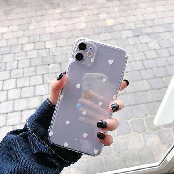 Ottwn Amour Coeur Transparent Couples Téléphone étui pour iphone 11 12 Pro Max Mini X XR XS Max 7 8 Plus SE 2020 Souple TPU Couverture Arrière Z03164558