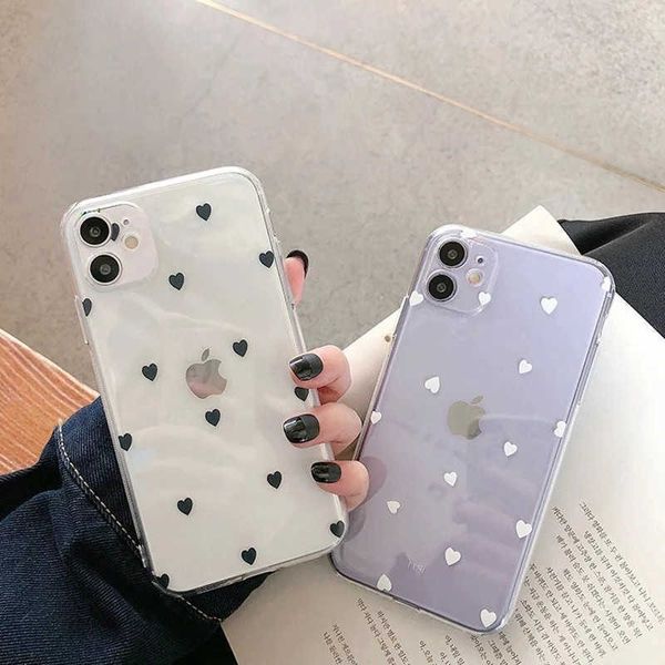 Cajas del teléfono celular Ottwn Love Heart Caja del teléfono transparente para parejas para iPhone 11 12 Pro Max Mini X XR XS Max 7 8 Plus SE 2020 Cubierta trasera de TPU suave Z0316