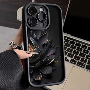 Casilleras de teléfonos celulares Case de teléfono para iPhone 15 Case para iPhone 13 11 14 15 Pro Máx 7 8 más XS x XR SE2 Black Lotus Flower Shock Protes Soft Covery240325