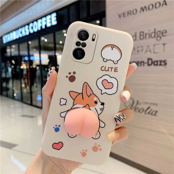 Cajas del teléfono celular Caja del teléfono para Redmi Note 10 10s 10T 11 11T 5 6 7 8 8T 9 Pro Max 9s 9T 5G Cute Cartoon Peach Corgi Dog 3D Nalgas Cubierta L230823