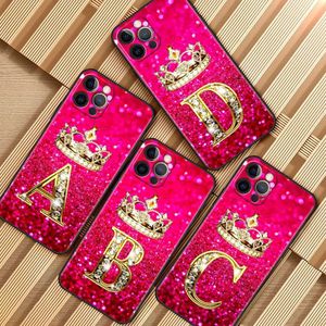 Mobiele telefoonhoesjes roze diamanten brief telefoonhoes voor Apple iPhone 11 7 12 13 Pro XR X XS Max 6 6s 8 14 Plus Soft Cap Shock Mount Funda 14mini J240426