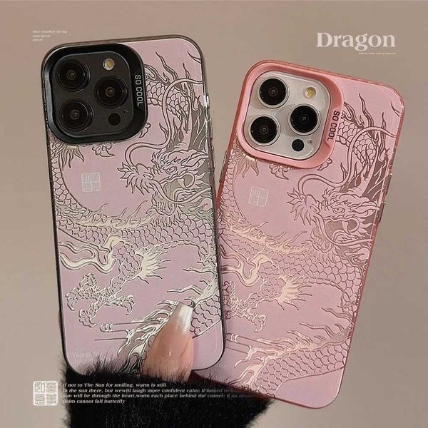 Caisses de téléphone portable relief rose 3d dragon bonne année case de téléphone iphone 15 pro max 11 12 14 pro max plus carton cap j240418