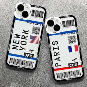 Mobiele Telefoon Gevallen Vliegtuig Reizen Ticket New York Londen Case Voor iPhone 6 7 8 11 12 13 14 15 Plus Pro ProMAX X XR XSMAX Zachte Schokbestendige Cover 2442