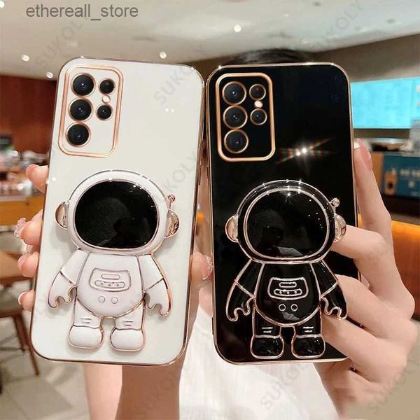 Cas de téléphone portable Placage Astronaut Stand Phone Case pour Samsung Galaxy A52 A53 5G A73 A72 A71 A51 S22 S21 Ultra S20 avec support 3D Soft Cover Q231130