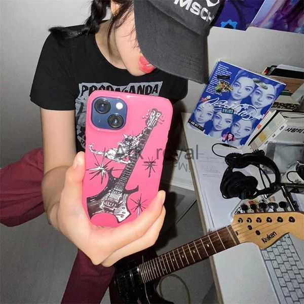 Cajas del teléfono celular Punk Cool Girl Guitar Cat Funda para teléfono para iPhone 15 14 13 12 11 Pro Max Mini X XR 7 8 Plus SE 3 Cubierta de TPU suave a prueba de golpes brillante J231110