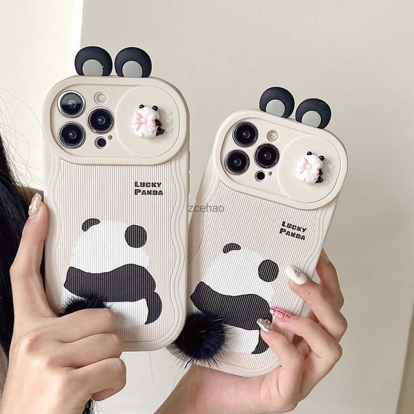 Cas de téléphone portable Pushing Window Wave Vertical Phone Case pour iPhone 15 14 13 12 11 Pro Max Skin Enduit Furry Tailed Panda Antichoc CoverL240105