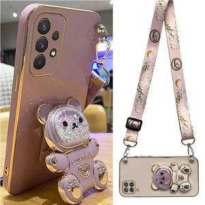 Mobiele telefoons Quicksand Bear Holder Lanyard Phone Case voor Samsung Galaxy A32 4G 5G A10 A21S A20S A10 A12 A13 A14 A750 A23 Riem Stand Cover 240423