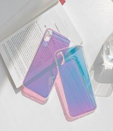 Mobiele telefoons regenbooggradiënt kleur spiegel transparante zachte siliconen tpu case voor 6 6s 7 8 plus 11 pro x xs xr max cover7273526