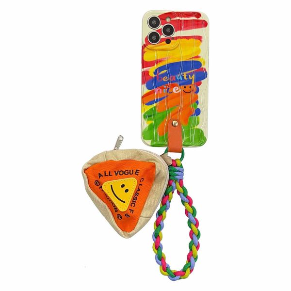 Cajas del teléfono celular Rainbow pintura al óleo palo mochila pequeña adecuada para Apple 14 promax caja del teléfono iPhone 13 crossbody 12 cordón 11 mujeres X077