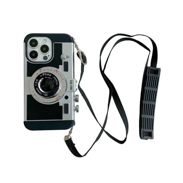 Cas de téléphone portable Retro Camera 3D Cross-Body Vintage For 14 13 12 Pro Max 11 X Xs Xr 7 8 Plus Se With Strap Crossbody Rope Drop Deliv Dhzs1