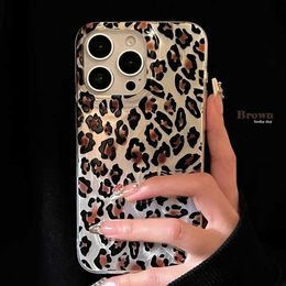 Cas de téléphone portable Retro Feather Gauze Modèle en plein écran Full écran Brown Leopard Print Cover Cover pour iPhone 15 14 13 12 Pro maximum Case de protection à l'épreuve des chocs J240426