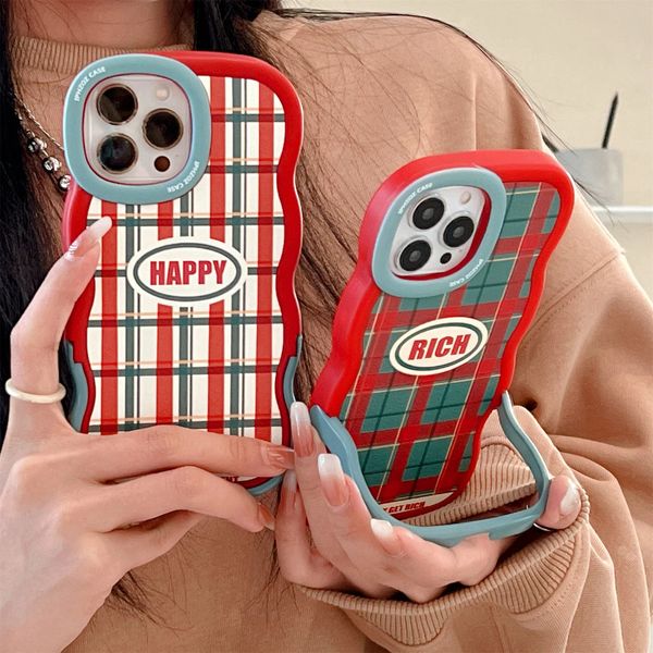 Étuis de téléphone portable Rétro coréen mignon couleur bonbon rayé étui à carreaux avec support pour iPhone 15 14 13 12 11 Pro Max Kawaii couverture arrière souple Funda 231021